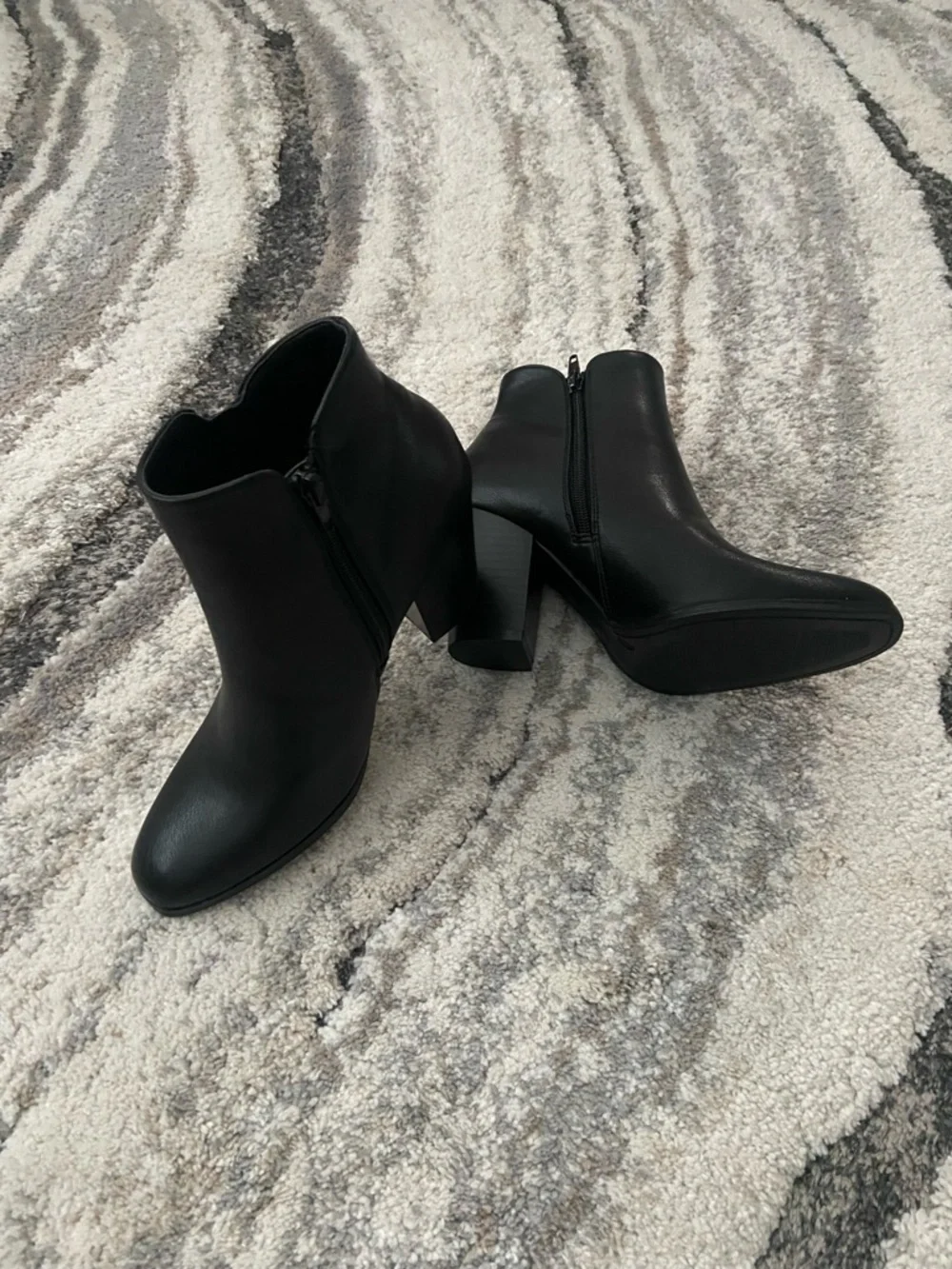 Classic Black Ankle Booties with Gold Zip Accent - Picture 4 of 12